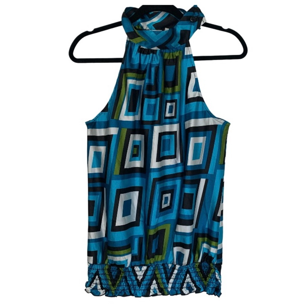 HEART‎ SOUL Women’s Sleeveless Satin Side Button Halter Top Bold Geometric XL